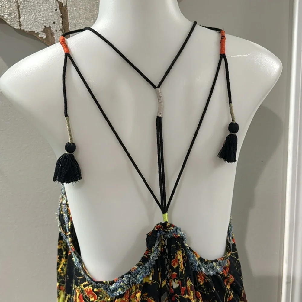 NWOT! Free People Women Oversized All Over Print Tassel Detail Garden Midi Dress